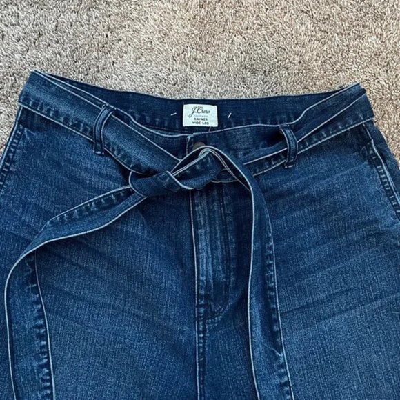J. Crew Rayner Cropped Wide Leg Jeans Dark Wash 31 Self Belt NWT - Picture 5 of 10